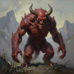 a monster in the mountains of hell, oil painting by tomasz jedruszek, cinematic lighting, pen and ink, intricate line, hd, 4 k, million of likes, trending on artstation