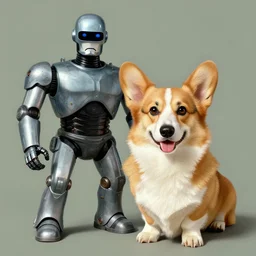 Norman Rockwell portrait of a corgi as Robocop