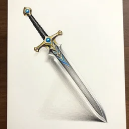 Colored pencil art on paper, Lvl 100 Mythic Sword, highly detailed, artstation, MasterPiece, Award-Winning, Caran d'Ache Luminance