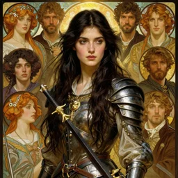 thin young female warrior, long dark hair, fantasy, art by joseph leyendecker, peter mohrbacher, ruan jia, finnian macmanus, marc simonetti, dean cornwell, ayami kojima, vasnetsov, cedric peyravernay, alphonse mucha