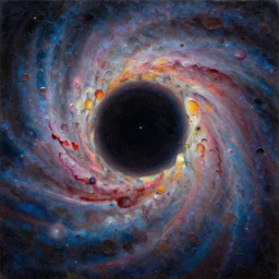 a painting of a black hole surounded by nebular, impasto oil painting, pointilism