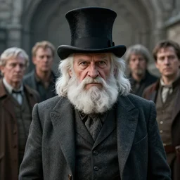 A white hair old halfling without a beard wearing a top hat and suit by Greg Rutkowski, Sung Choi, Mitchell Mohrhauser, Maciej Kuciara, Johnson Ting, Maxim Verehin, Peter Konig, 8k photorealistic, cinematic lighting, HD, high details, dramatic, trending on artstation