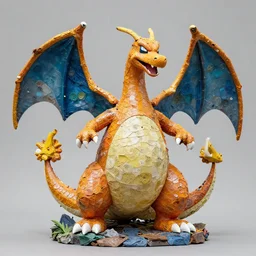 sculpture of pokemon charizard, made of recycled materials, detailed, full color hd, max ernst