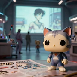 fuji 5 0 r, 3 5 mm, seinen manga ; alien film still of busy medical bay interior with window view of ; in the background projection of beautiful ran film stil of funko pop cat statue in style of 1 9 9 0 frontier in closeup porcelain photography magazine architectural studio edition, highly detailed, cinematic lighting, 8 k