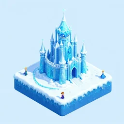frozen, elsa's ice castle, snow, dark ride, isometric 2. 5 d game level, myvmk, with detailed, clean, cartoon, pixar, disney, toon shader, arnold maya render, unreal engine, artgerm, artstation by miha rinne