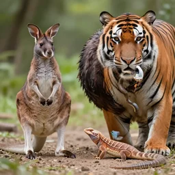 a photo of a mouse lizard kangaroo hippo tiger ostrich sparrow snake