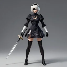 full body shot of 2B (from Nier Automata) as a Starcraft 2 character, artstation cgsociety highly-detailed
