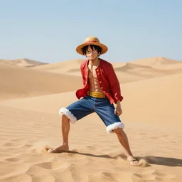 a luffy in sand dunes, photography by kim jung gi