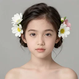 stunning young girl With flowers in her hair, fine art portrait photography by Sarah Moon