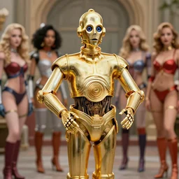 c3po with a bunch of robot babes