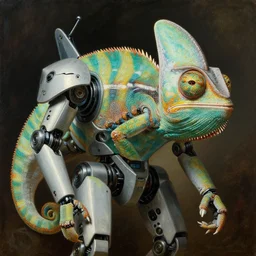 highly detailed portrait of an humanoid robotic chameleon mecha, painting by gaston bussiere, craig mullins, j. c. leyendecker, lights, art by ernst haeckel, john william godward, hammershøi,