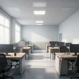 backrooms level 1 office space, bright, 8 k photorealistic, hd, high details, trending on artstation