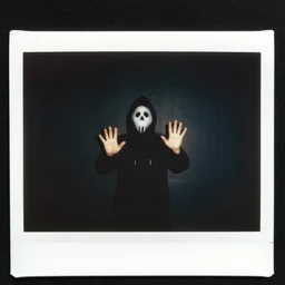 polaroid coloured photo of a poltergeist paranormal activities with mirage