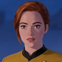 a disney film still of emma stone as a star trek officer, finely detailed features, closeup of the face, perfect art, dusk, blue hour, gapmoe yandere grimdark, trending on pixiv fanbox, painted by greg rutkowski, makoto shinkai, takashi takeuchi, alphonse mucha, akihiko yoshida
