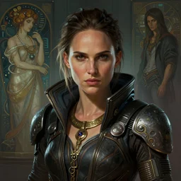 portrait of  Natalie Portman as a character in arabian Cyberpunk 2077, looking at camera, intricate, dystopian, sci-fi, extremely detailed, digital painting, artstation, concept art, smooth, sharp focus, illustration, intimidating lighting, incredible art by artgerm and greg rutkowski and alphonse mucha and simon stalenhag
