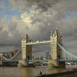 London skyline including Tower Bridge, painting by John Constable