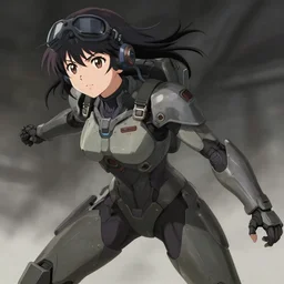 key anime visual portrait of a cute female pilot wearing piloting a mech suit armor, dynamic perspective, cinematic, dramatic lighting, muted colors, fine detail, textured