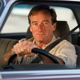 Robin Williams as Jack Torrance driving in The Shining 1980