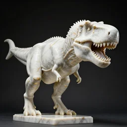 statue of tyrannosaurus rex with shark head, made of white marble with gold veins, hyper realistic, hyper detailed, fujicolor superia photo, by johannen voss, by peter kemp, by monia merlo, by michelangelo, octane render