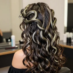 Medusa with snake hair at the hairdresser