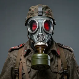 portrait of futuristic world war 1 soldier with gas mask, red light eyes, dripping paint, craig mullins, ash thorpe, fibonacci rhythm ar