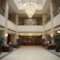 A low quality, blurry photo of a hotel lobby.