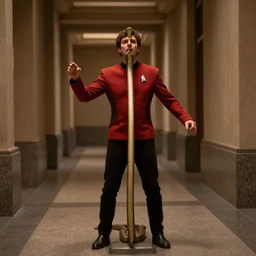 a snake charmer performing at the hallway of a Battlestar Galactica, cinematic, hdr, high detail, 4k, photo realistic