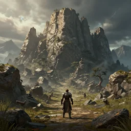 rocky biome, fantasy apocalypse, digital art, 4 k, mmo