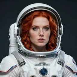 epic professional digital portrait art of attractive redhead woman wearing space suit, helmetless, by leesha hannigan, iris van herpen, artstation, cgsociety, wlop, epic, much wow, much detail, gorgeous, detailed, cinematic, masterpiece