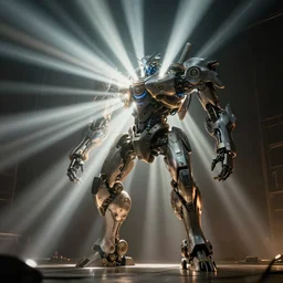 biomechanical mecha, rays of light. Style of westworld, cables, lights, searchlight, weta digital, octane render, insane details, ultra realistic, beatifully lit, reflections