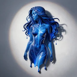 dripping electrical blue paint across the shape of a female