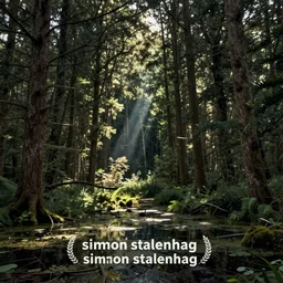 A fantastic forest with a swamp, by simon stalenhag