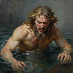 anger of God, very detailed and realistic oil painting by the drowned God