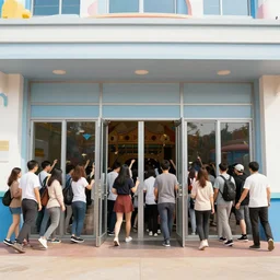 a million people breaking through the front doors of an amusement park
