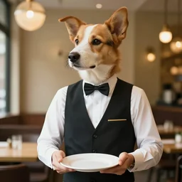 a waiter who has a dog's head