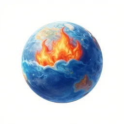 fire and water volcanic planet from space, texture sphere render icon, white background