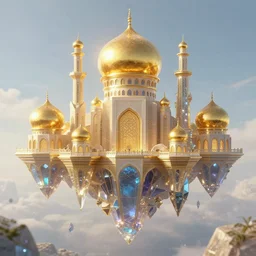 floating Arabian city with golden domes and precious crystals environment concept art by Theo Prins and Ruan Jia