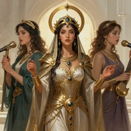 a detailed fantasy character portrait of om kalthoum as goddess of music by lauri blank, artgerm, evelyn de morgan, 8K, 50mm lens