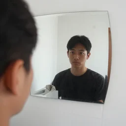 first person pov of me looking in the mirror, gopro footage