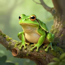 A frog on top of a tree, digital art, trending on artstation, well detailed