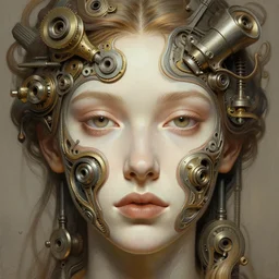 symmetry!! hannah jeter, machine parts embedded into face, intricate, elegant, highly detailed, digital painting, artstation, concept art, smooth, sharp focus, illustration, art by artgerm and greg rutkowski and alphonse mucha, 8 k