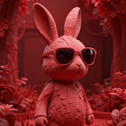 rabbit groot as marble statue, big sunglasses, in red gardens, soft red texture, very realistic 3 d render, soft red lights, 4 k, high detailed photography red, 5 0 mm lens, rich red colors, smooth gradients, depth of field, cinematic, hyper realism, high detail, octane render, unreal engine, 8 k, vibrant red colors