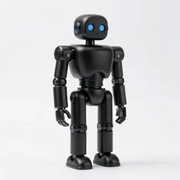 matte black robot companion, studio product photography, isolated on a pure white background, centered, entire object in frame, sharp focus, soft studio lighting