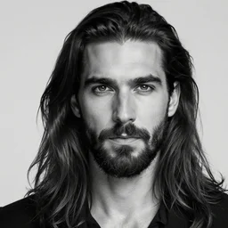 highly detailed beautiful black and white photography of man with long hair and beard, sharp focus, dynamic lighting, elegant harmony, beauty, masterpiece, by riccardo federici, by james jean, by craig mullins, by lois van baarle, by makoto shinkai, by greg tocchini, by greg rutkowski, illustration, ink draw, pen,
