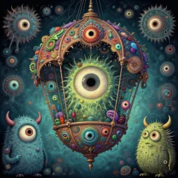 weird monsters in cartoon style, fractal, microdetails, gondel ratio, eyes monsters, art by ernst haeckel and daniel martin diaz