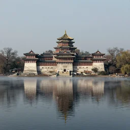 monastery in an ash lake, digital art