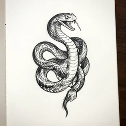 sketch of a snake tattoo, black and white drawing