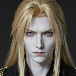 realistic detailed face portrait of dante devil may cry Alucard Johan Liebert long blond hair, pale porcelain white skin, very very long luxurious beautiful blond hair, by Alphonse Mucha, Ayami Kojima, Amano, Charlie Bowater, Karol Bak, Greg Hildebrandt, Jean Delville, and Mark Brooks, Art Nouveau, Neo-Gothic, gothic, rich deep moody colors