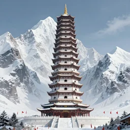 a very tall epic pagoda of the air elementals built under epic massive snow covered mountains, its walls have never fallen and its red flags ever beautiful, built of large heavy white stones, dnd card art, fantasy comics, pencil drawing, hyper detailed, extremely complex, hyper realistic, intricate classic art, old painting, great works of the masters, rembrandt and leonardo da vinci by greg rutkowski, sung choi,