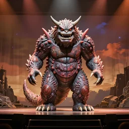 color video footage, a monster on the stage, japanese tv show.